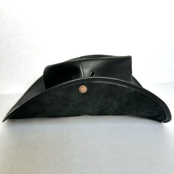Vintage Coastline Hat Co Black Leather Australian Hat Size Med Crocodile Dundee - Picture 3 of 12